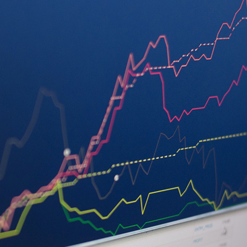 charts with multiple lines, red yellow, blue